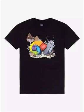 Hot Topic Black Tee with Rainbow Snail Graphic